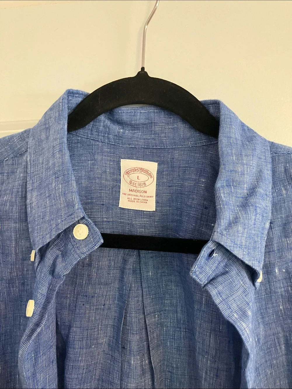 Brooks Brothers Blue Textured Linen Casual Button-Down Shirt